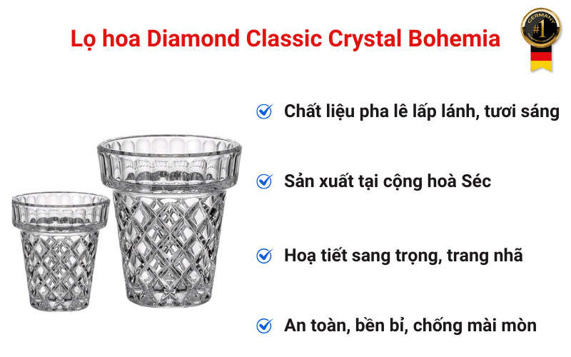 Lọ hoa Diamond Classic Crystal Bohemia