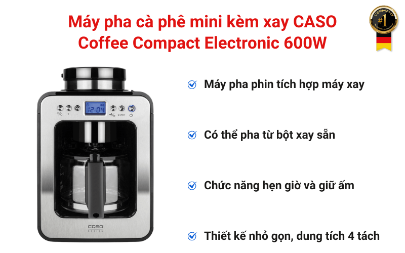 Máy pha cà phê mini kèm xay CASO Coffee Compact Electronic 600W
