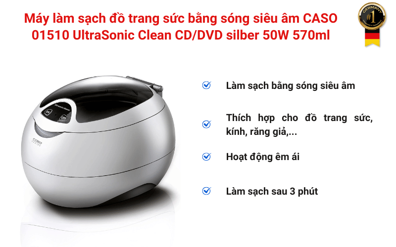 Máy làm sạch đồ trang sức bằng sóng siêu âm CASO 01510 UltraSonic Clean CD/DVD silber 50W 570ml