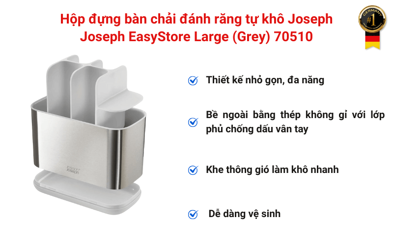 Hộp đựng bàn chải đánh răng tự khô Joseph Joseph EasyStore Large (Grey) 70510