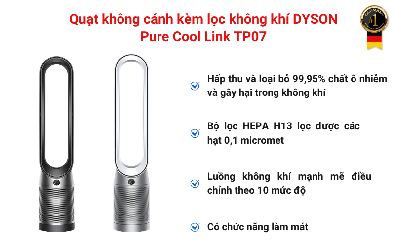 quạt không cánh kèm lọc không khí DYSON Pure Cool Link TP07