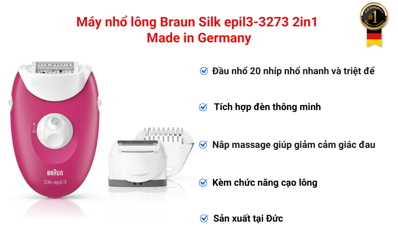 Máy nhổ lông Braun Silk epil3-3273 2in1 Made in Germany