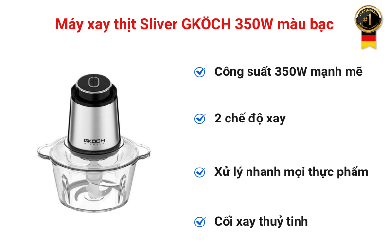 Máy xay thịt Silver GKÖCH 350W màu bạc