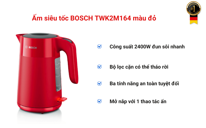 Ấm siêu tốc BOSCH TWK2M164 màu đỏ