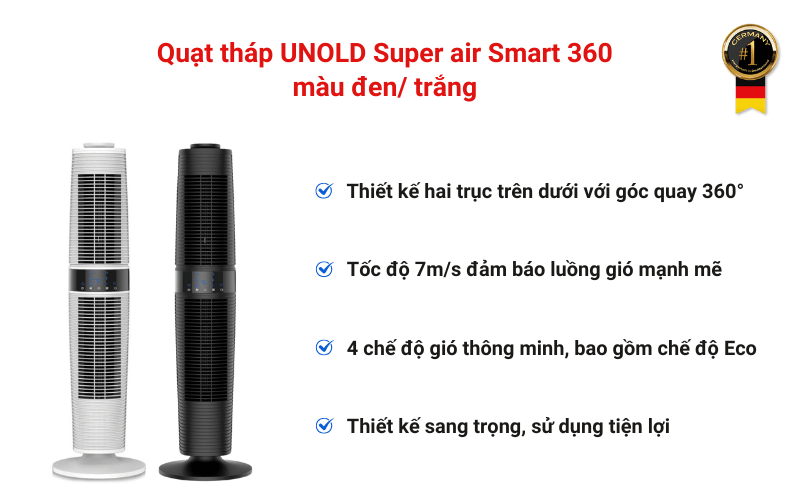 Quạt tháp Unold Super Air Smart Turmventilator 360 màu trắng/đen