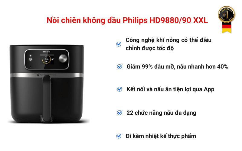 Nồi chiên không dầu Philips HD9880/90 XXL nội địa Đức