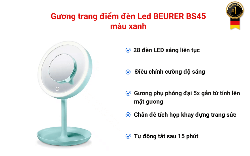 Gương trang điểm đèn Led BEURER BS45 màu xanh