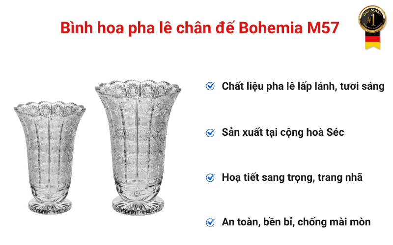 Bình hoa pha lê chân đế Bohemia M57