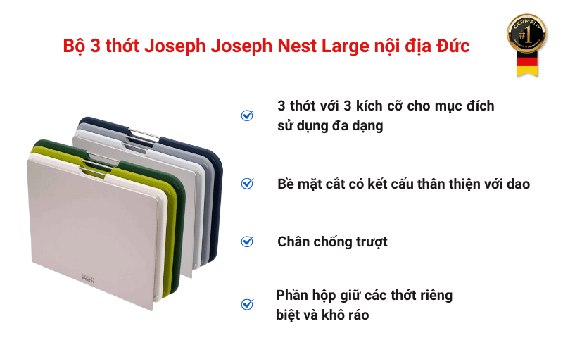 Bộ 3 thớt Joseph Joseph Nest Large nội địa Đức