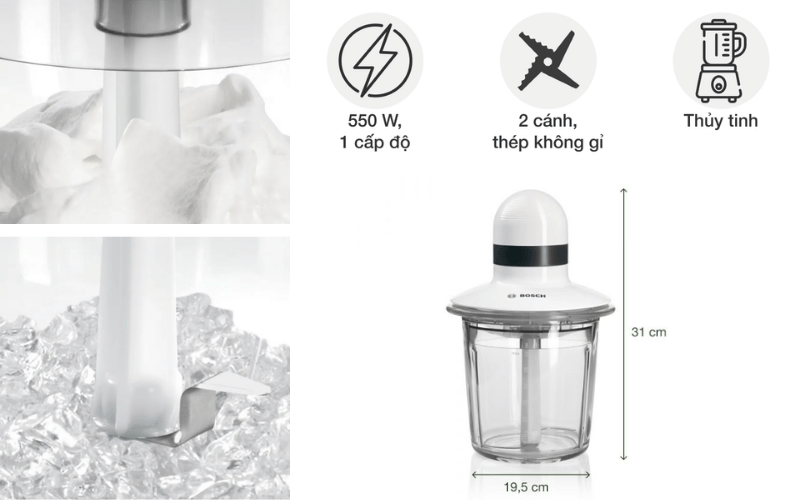Máy xay thịt mini BOSCH MMR15A1 màu trắng