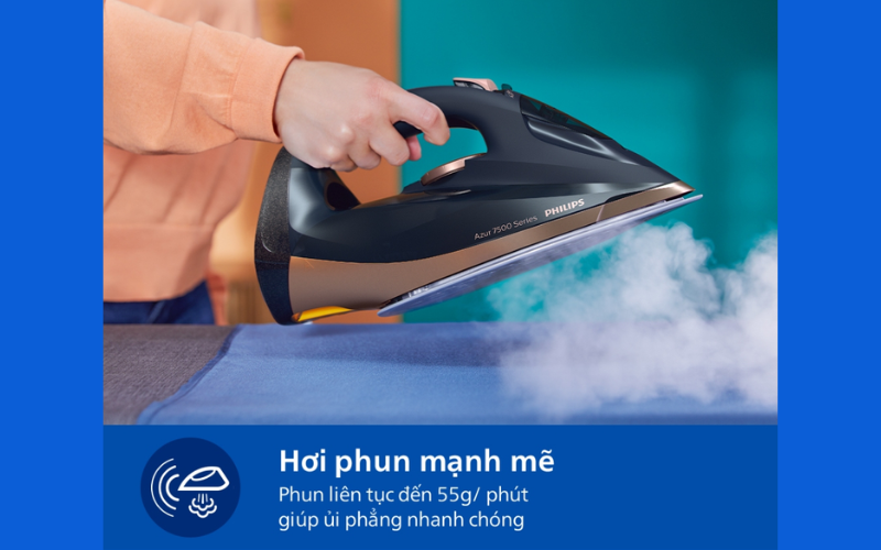 Bàn là hơi nước Philips Azur 7000 Series DST7510/80 màu xanh dương/vàng
