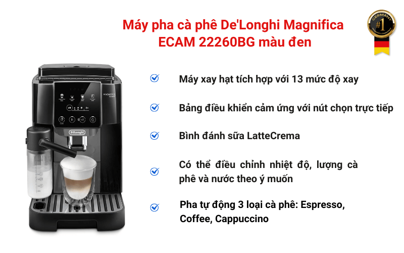 Máy pha cà phê De'Longhi Magnifica ECAM 22260BG màu đen
