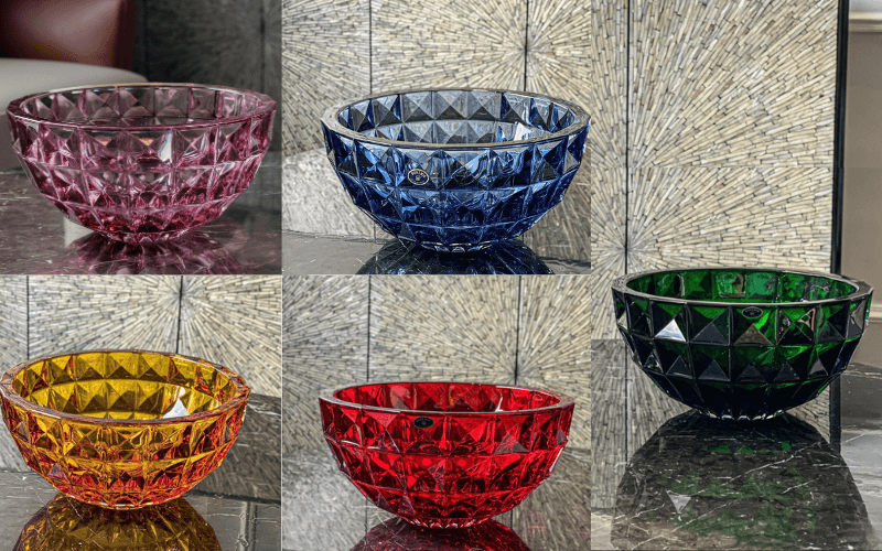 Tô pha lê Crystal Bohemia Diamond 28, 33 cm nhiều màu