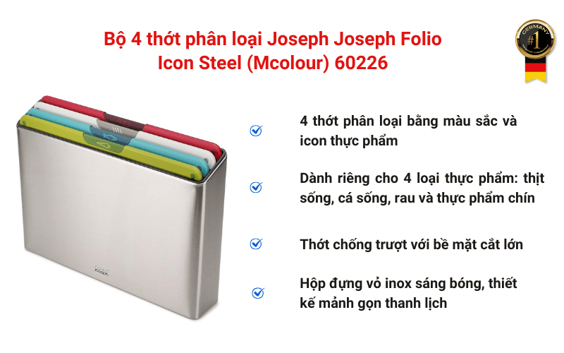 Bộ 4 thớt phân loại Joseph Joseph Folio Icon Steel (Mcolour) 60226