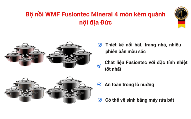 Ưu điểm của bộ nồi WMF Fusiontec Mineral 4 món kèm quánh