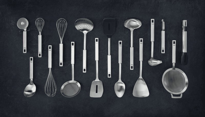 Bộ dụng cụ nhà bếp Fissler bằng thép không gỉ và silicone