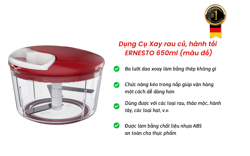 Dụng Cụ Xay rau củ, hành tỏi  ERNESTO 650ml (màu đỏ)