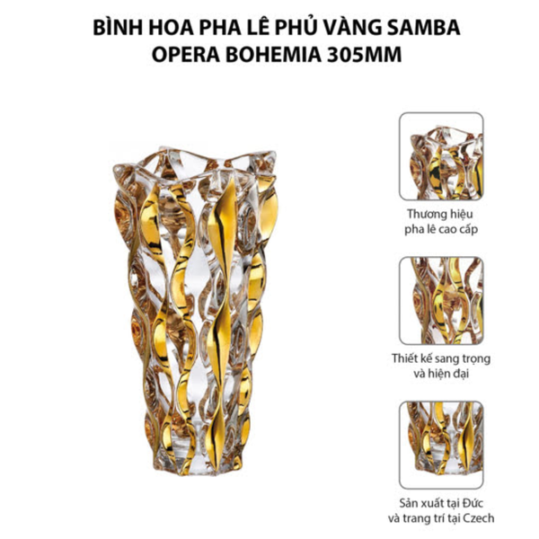 Lọ hoa pha lê Bohemia Samba 30.5cm màu vàng