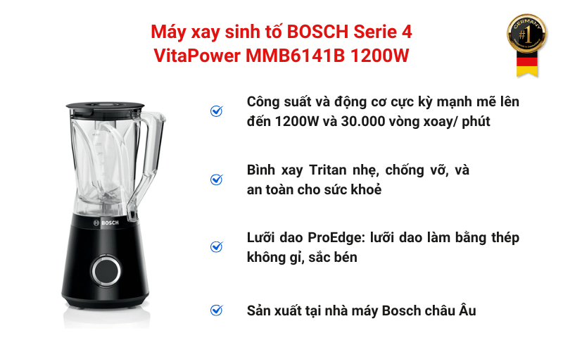 Máy xay sinh tố BOSCH Serie 4 VitaPower MMB6141B 1200W