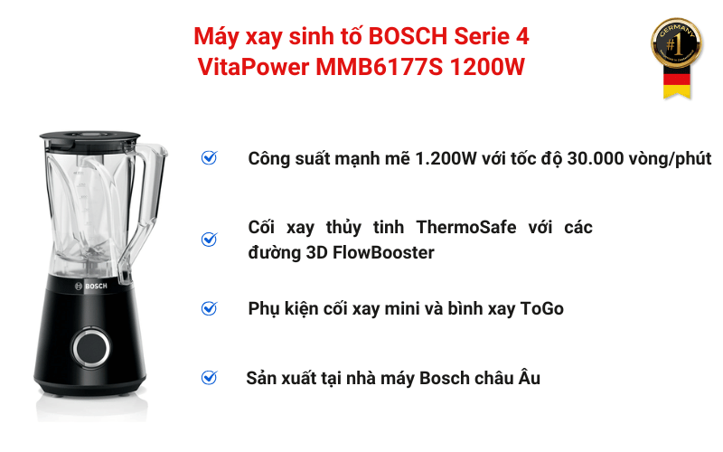 Máy xay sinh tố BOSCH Serie 4 VitaPower MMB6177S 1200W