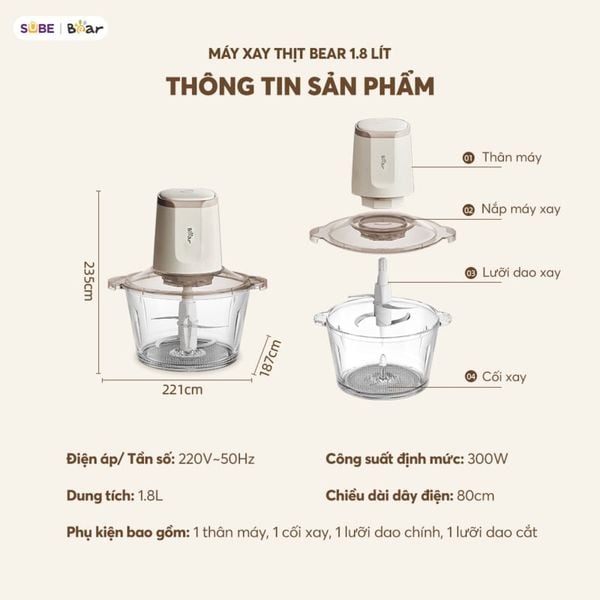 Thông Số Kỹ Thuật Máy Xay Thịt Bear 1.8L CH-5H03P36