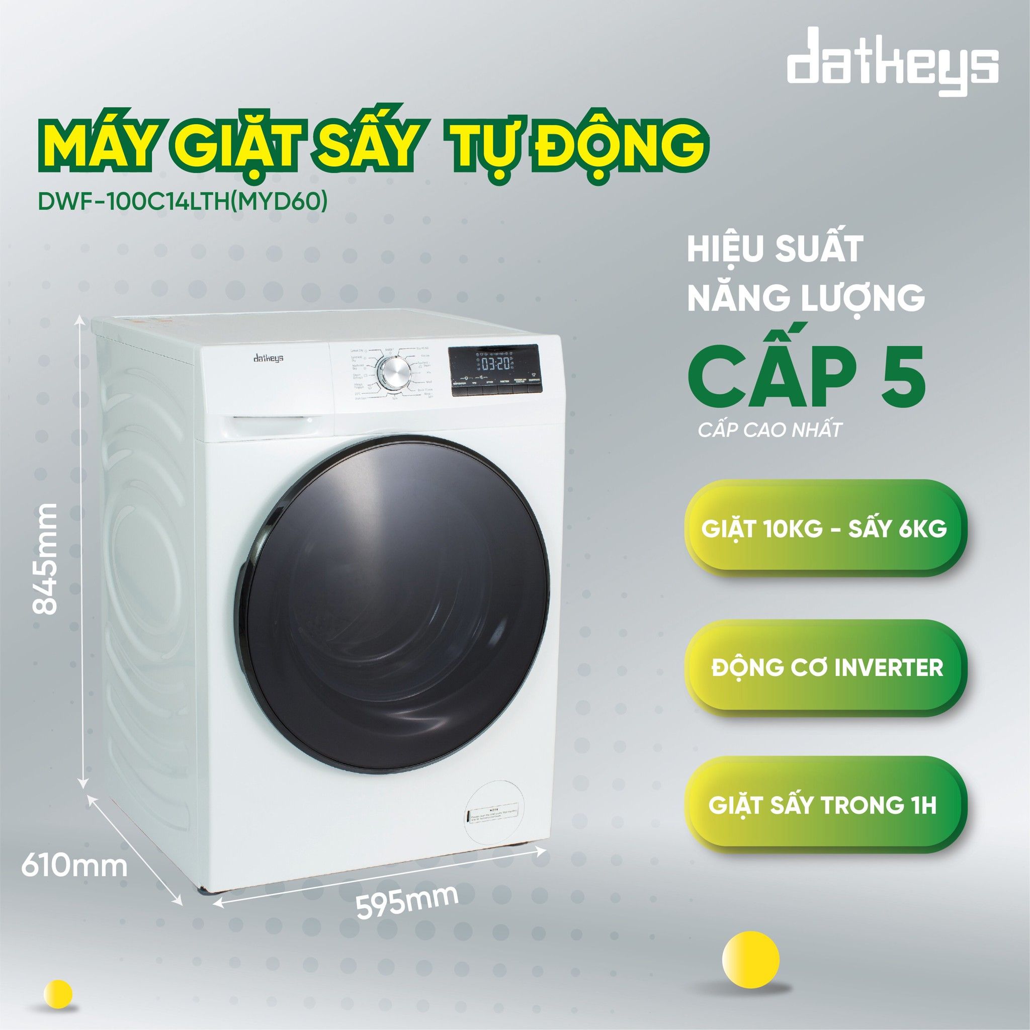 Sự tiện lợi của máy giặt sấy tự động Datkeys 10Kg Model DWF-100C14LTH-MYD60