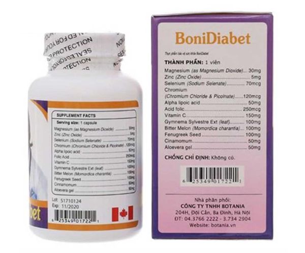 Thực phẩm chức năng Bonidiabet với bảng thành phần từ 100% thảo dược tự nhiên