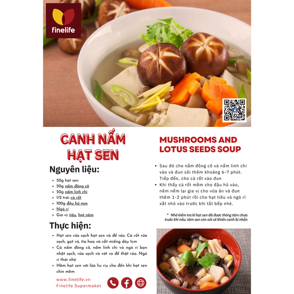 Canh nấm hạt sen MUSHROOMS AND LOTUS SEEDS SOUP