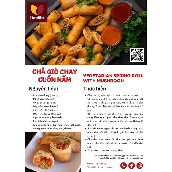 CHẢ GIÒ CHAY cuốn nấm VEGETARIAN SPRING ROLL WITH MUSHROOM