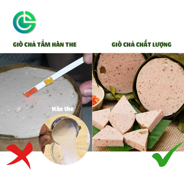 Ảnh: Phân biệt giò chả nhiễm hàn the và giò chả chất lượng