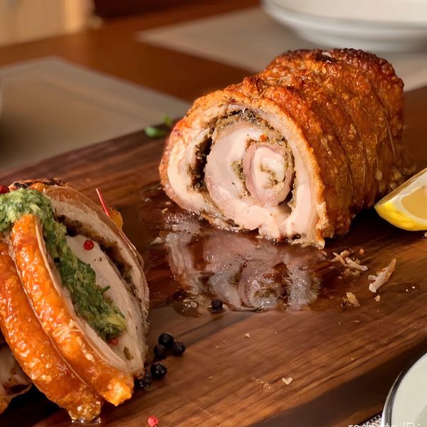 Ba Chỉ Cuộn Nướng Da Giòn của Ẩm Thực Cửu Long – món nướng hấp dẫn, da giòn rụm, an toàn.