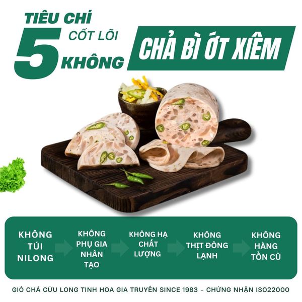 Chả lụa bì ớt xiêm xanh không phụ gia nhân tạo từ Giò Chả Cửu Long, an tâm chất lượng.