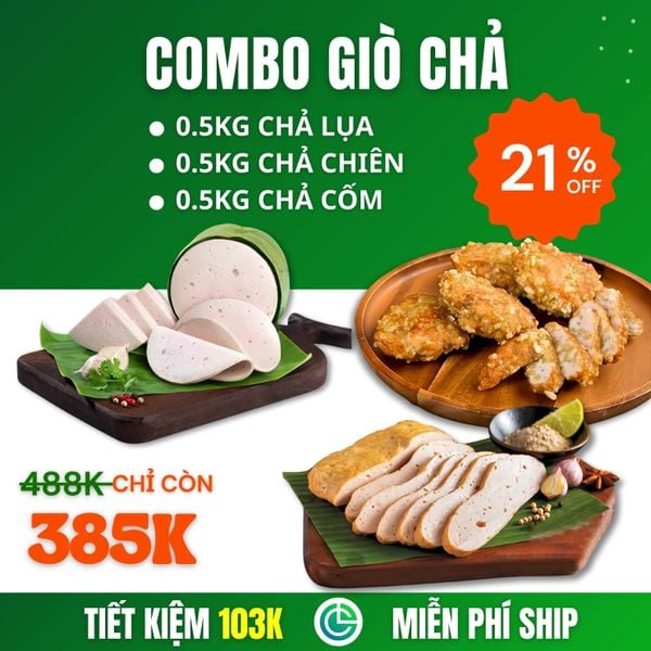 Combo Giò Chả Sạch – 0.5kg Chả Lụa + 0.5kg Chả Chiên + 0.5kg Chả Cốm, Giao Nóng Trong Ngày