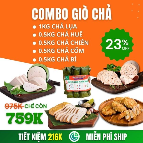 Combo Giò Chả Sạch 5 Món 3kg – Chả Lụa, Chả Huế, Chả Chiên, Chả Cốm, Chả Bì