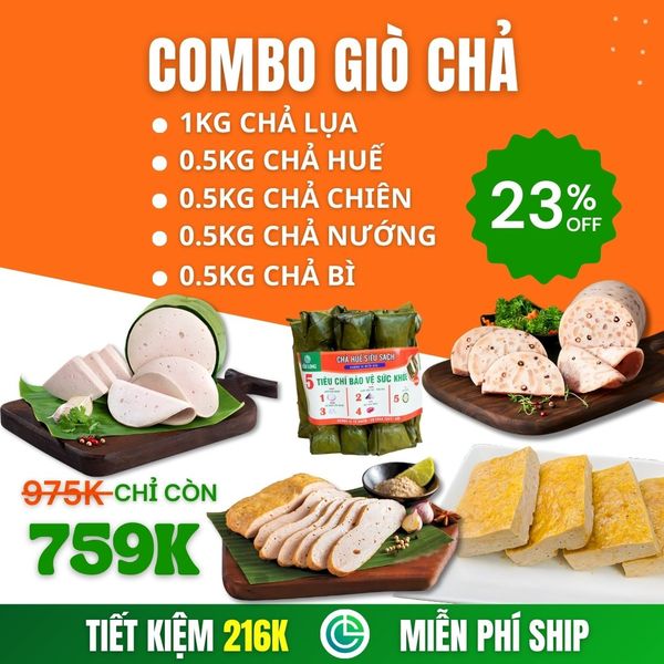 Combo Giò Chả Sạch 5 Món 3kg – Chả Lụa, Chả Chiên, Chả Huế, Chả Bì, Chả Nướng