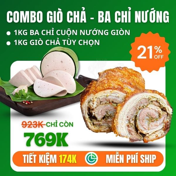 Combo Giò Chả Sạch 1kg + Ba Chỉ Cuộn Nướng 1kg – Giao Nóng Mỗi Ngày