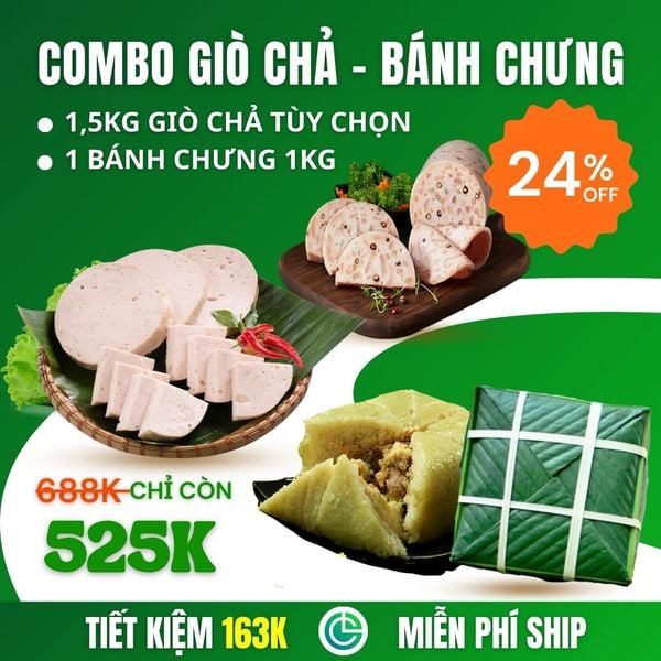 Combo Giò Chả Sạch 1.5kg + Bánh Chưng 1kg – Giao Nóng Mỗi Ngày