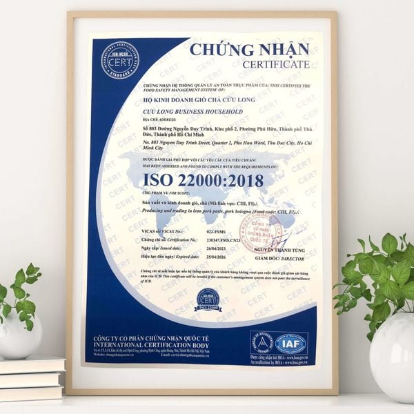 Giấy chứng nhận ISO 22000 – Chả Chiên Cửu Long đạt chuẩn an toàn thực phẩm