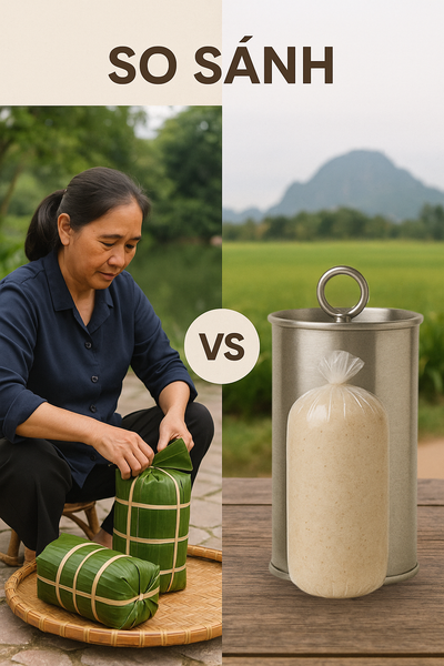 So sánh giò chả gói lá chuối truyền thống và gói bằng ống nilon công nghiệp