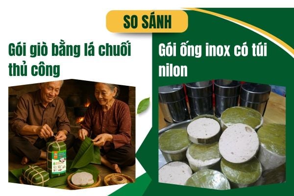 Gói giò bằng lá chuối thủ công và gói ống inox có túi nilon