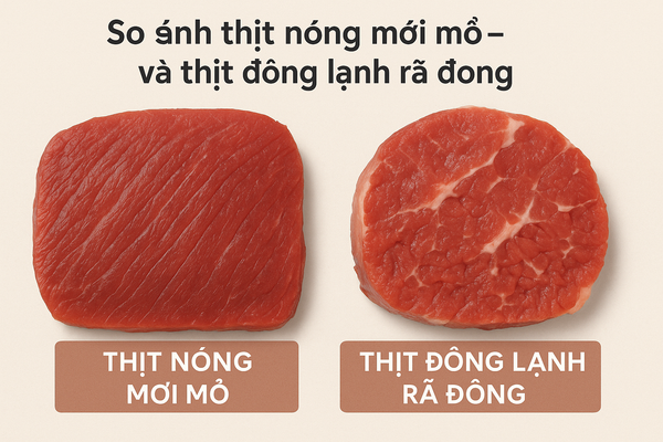 So sánh cấu trúc thịt nóng và thịt đông lạnh, ảnh minh họa protein bị phá vỡ sau khi rã đông