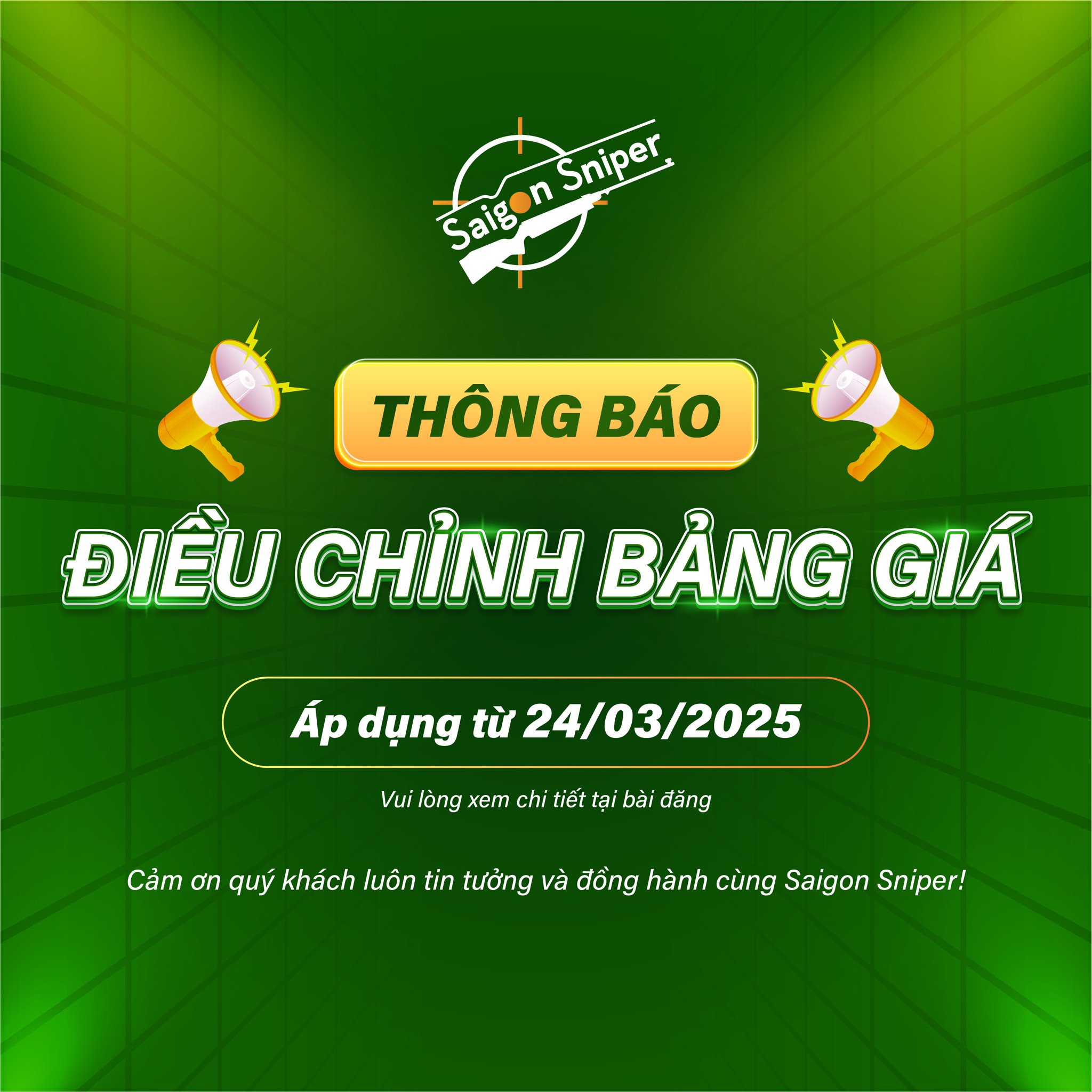 THÔNG BÁO ĐIỀU CHỈNH BẢNG GIÁ DỊCH VỤ ÁP DỤNG TỪ 24/03/2025