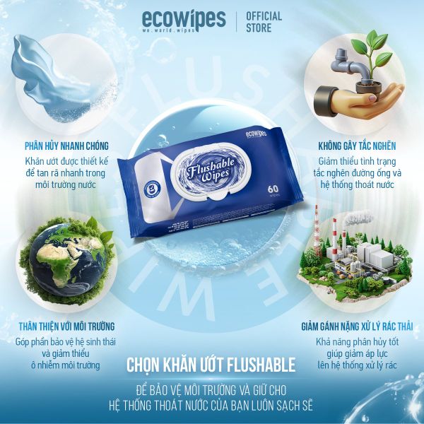 Khăn ướt phân hủy được trong nước Flushable Wipes