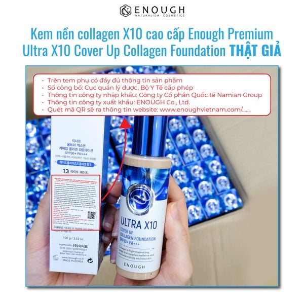 phân biệt hàng thật hàng giả kem nền collagen enough 1