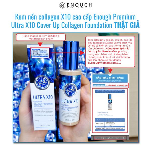 phân biệt hàng thật hàng giả kem nền collagen enough
