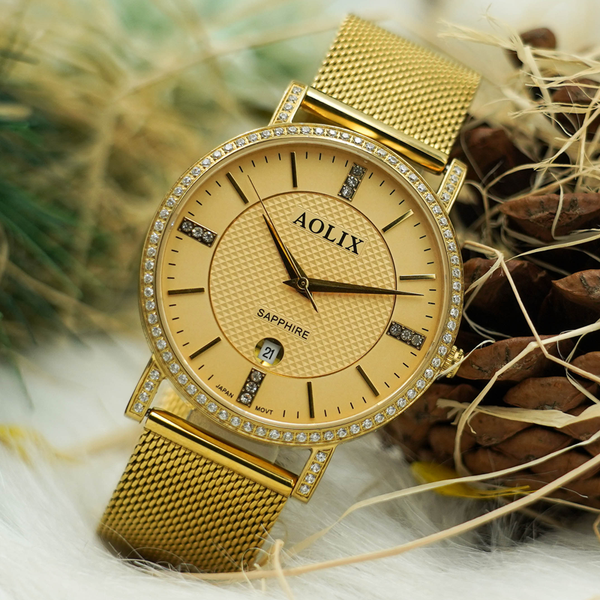 đồng hồ nam dây lưới aolix al-9172g sapphire bảo hành chính hãng 5 năm