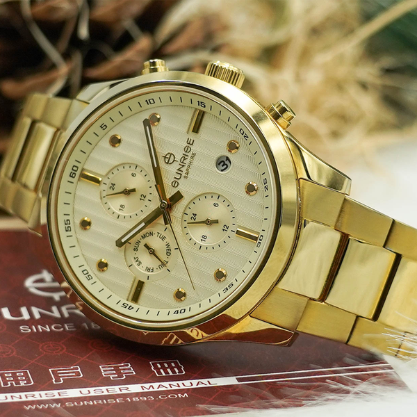 đồng hồ nam 6 kim 3 cốt sunrise DM756SWA sapphire chính hãng