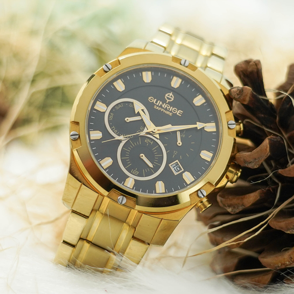 đồng hồ nam 6 kim dây thép sunrise dm761swa sapphire