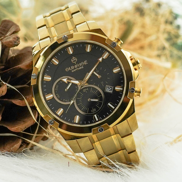 đồng hồ nam 6 kim dây thép sunrise dm761swa sapphire