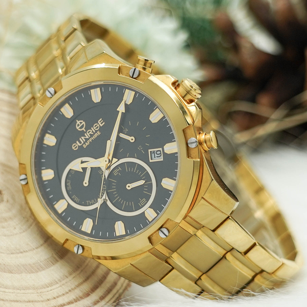 đồng hồ nam 6 kim dây thép sunrise dm761swa sapphire